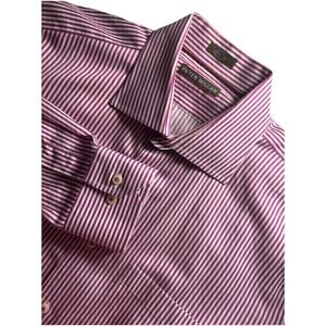 Peter Millar Regular Fit Pinstriped Red White Button Down Dress Shirt Large